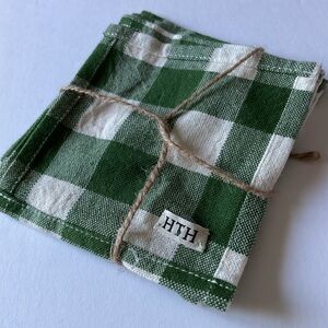 HEATHER TAYLOR HOME HTH SET OF 4 COASTERS HUNTER GINGHAM GREEN NWOT